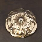 VTG Sterling Silver - ART DECO Flower Repousse Gold Brooch Pin - 17.5g