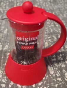 The Original Bodum French Coffee Press 12oz Glass Plastic Handle Red EUC