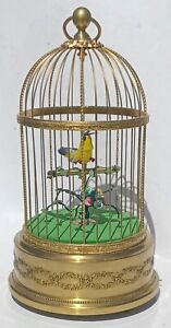 Overhauled Antique French Wind Up Singing Automaton Bird: Decorative Brass Cage