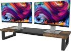Rustic Brown Dual Monitor Stand Riser - Wood & Steel Desktop - L2.115