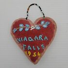 Vintage Folk Art Seed Bead Heart Sewing Pin Cushion Niagara Falls