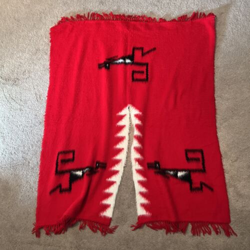 Vintage Mexican Southwest Fringe Poncho Blanket