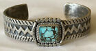 Signed Navajo Sterling Silver Tufa Cast Crescent Valley Turquoise Cuff Bracelet