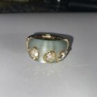 100% Authentic Alexis Bittar Lucite, Crystal And Gold studded band ring 7