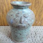 Face Art Pottery Vase Stoneware Brown & Green