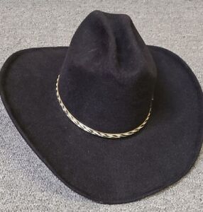 Pigalle  Felt Western Cowboy Hat Size 6 3/4 Black With Braided Band
