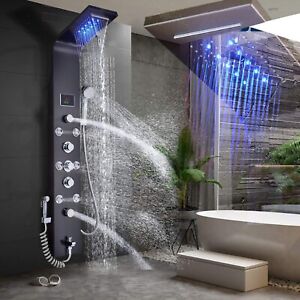 Stainless Steel Shower Panel Tower System Massage System with Body Jet LED Rain