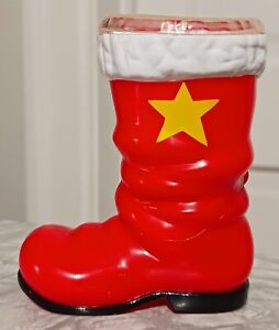 Vintage Christmas Hard Plastic Santa Boot Star Candy Container With Cover