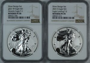 2021-W / S NGC PF70 Reverse Proof Silver Eagle 2 Coin Designer Set ASE Type 1&2