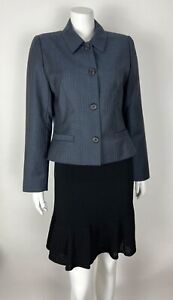 ESCADA Women’s Jacket 100% Wool Pinstripe Work Career Blazer Gray Pockets Sz 38