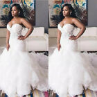 African Mermaid Wedding Dresses Strapless Lace Appliques Court Train Bridal Gown