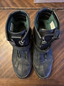 Polo Ralph Lauren Conquest HI III Zip Up Black Leather Men's Boots Size 12D 12 D