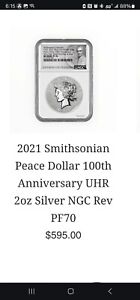 New Listing2021 SILVER 2 OZ PEACE DOLLAR ULTRA HIGH RELIEF REVERSE PF 70 FIRST DAY OF ISSUE