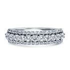 Sterling Silver 925 Women's CZ 3 Row Pave Anniversary Wedding Band Ring Sz 4-10