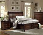 Brown Cherry Finish 3pc Bedroom Set Platform King Bed w Storage and Nightstands