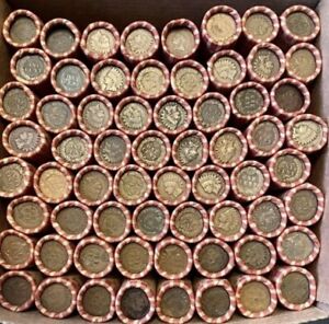 Wheat Penny Roll Lot With Indian Head Ender 1909-1958 Wheat Pennies Fifty Coins