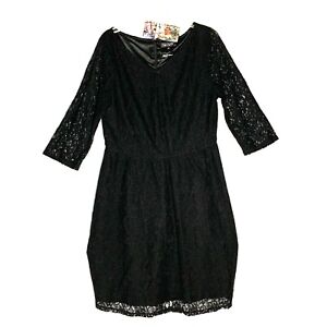 Spiegel Lace Dress Womens 12 Black Floral Fully Lined Knee Length Aline NWT