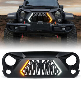 Shark Style Black Front Grille w/ Turn Signal Light for 07-18 Jeep Wrangler JK (For: Jeep)