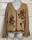 Vintage Victoria Jones Sweater Womens Tie Cardigan Beige Embroidered Floral PM