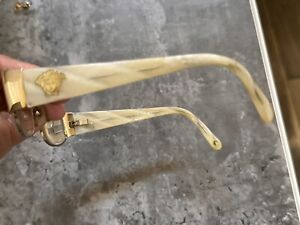 Women's Versace Prescription Eyeglasses Gold Wire Frame See Through Ivory Temple