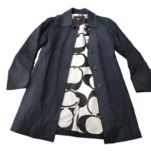 Coach Women's Jacket Trench Coat Black Logo  Button Front Designer Small *flaw