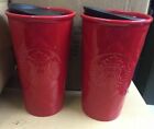 2 NEW Starbucks Red Quilted Double Wall Ceramic Travel Mug TUMBLER FREE SHIPPING