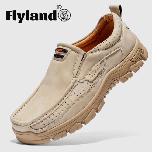 FLYLAND Men Fashion Vintage Chukka Leather Ankle Boots Handmade Casual Loafers