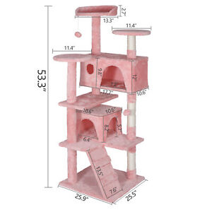 Home Ketty Cat Tree Multifunctional Condo Scracthing Post Tower, Pink 55