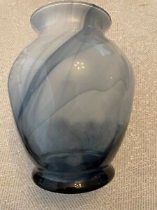 New ListingVINTAGE Hand Blown Blue & White Marbled Swirl Art Glass Vase