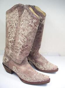 Corral Womens 10 M Brown Crater Bone Embroidery Wedding Cowboy Boots A1094