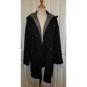 London Fog Trench Coat Hooded Women Size Small - long/ Zip-Up/button - Black