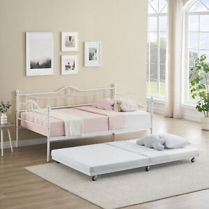 Twin Daybed With Trundle Metal Guest Bed Frame Strong and Sturdy for Living Room