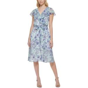 Tommy Hilfiger Womens Chiffon Floral Work Fit & Flare Dress Petites BHFO 4353