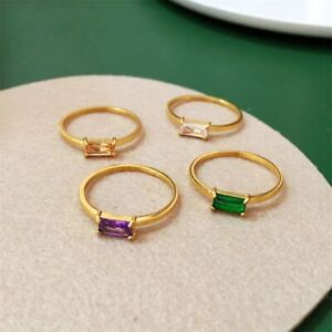 Woman 18k Gold Plated Stainless Steel Multiple color Simulated CZ Thin Band Ring