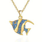 Marine Animals Blue Fish Rhinestones Gold Plated Alloy Necklace Holiday Gift