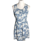 Nuon Women's Summer Dress Size Med Floral Sleeveless Back Zip Knee Length Blue