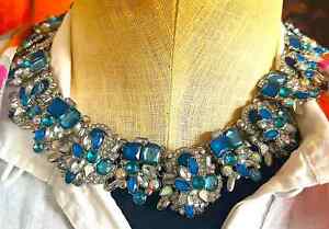 Blue Rhinestone layered necklace vintage Schreiner? Julianna? Crystals Showstopp