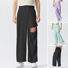 Fashion Mens Zip Up High Waist Long Pants Ripped Casual Baggy Trousers Bottoms