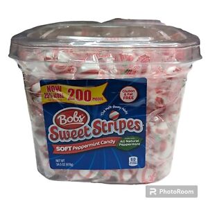 Bobs Sweet Stripes Soft Peppermint Candy 200 Piece 34.5 Oz Container W/Lid