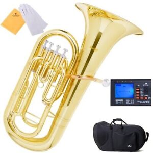 Mendini MEP-L Lacquer Brass B Flat Euphonium with Stainless Steel Pistons, Gold