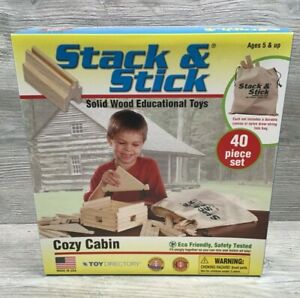 New Stack & Stick Solid Wood Building Blocks Toy Set - 40 pc. Cozy Cabin Set