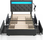 Rolanstar Twin Size Bed Frame with Charging Station and LED Lights, Upholstered