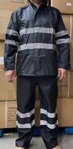 Black  Safety Rain-suit, Rain Jacket With Hoodie and Rain Pants