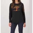 Quacker Factory Fall Breeze Embroidered Top Black Cotton Blend Womens Size 1X