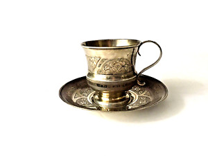 Russian 84 Sterling Silver Tea Coffee Cup Gilded Antique. Free Shipping!