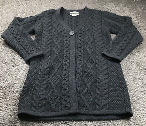 Aran Crafts Womens Merino Wool Cardigan Sweater Sz XS Black Long Sleeve Ireland