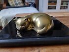 Vintage Solid Hollow Brass sleeping cat figurine paperweight 4.5