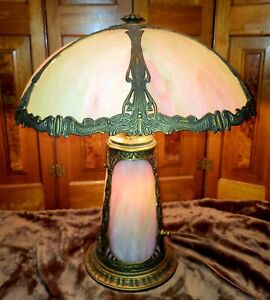 New ListingAntique Slag Glass Lamp With Lighted Base 1900-1920's