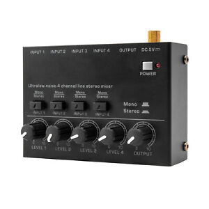Ultra Low Noise 4 Channel Line Stereo Mixer Mini Audio Mixer for Sub-Mixing V7L5