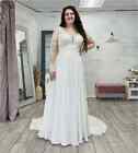 A-Line Chiffon Wedding Dress V Neck Lace Appliques Ruching Bridal Gowns